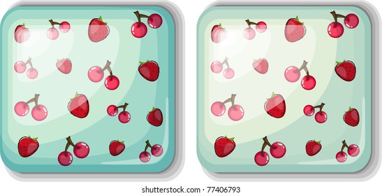 Vector illustration of fruits pattern badge.
