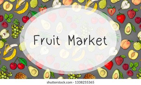 Vector Illustration of fruits pattern chalkboard sketch style. Fruit market template