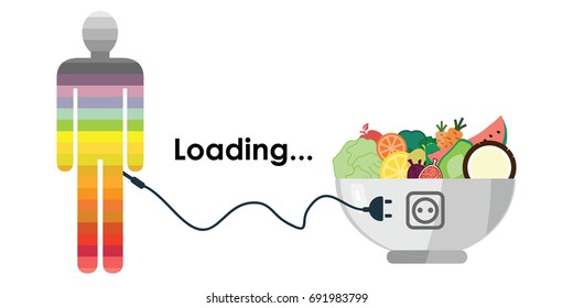 vector illustration of fruits with plug boosting energy for body activity