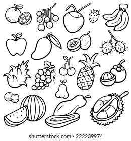 Conjunto de ilustraciones vectoriales de frutas - Libro coloreado