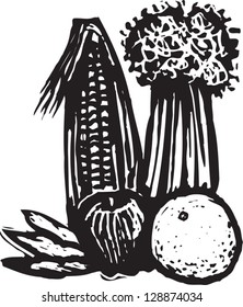 Vector illustration of fruits and vegetables