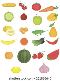 Vector illustration of a fruits and vegetables set