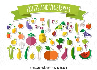 Vector illustration.  fruits and vegetables.  template set and harvest isolated objects. background vector. Harvest autumn season.