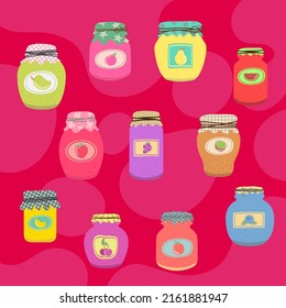 vector illustration of fruity jar and in cute cartoon style
