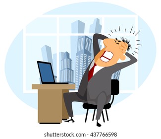 Vector illustration of a frustrated man at work