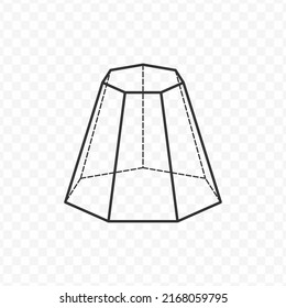 Vector illustration of frustrum of a heptagon pyramid 3D geometric shapes in dark color and transparent background(png).