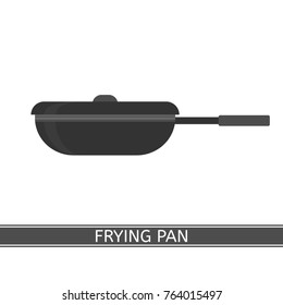 Vector illustration of frying pan isolated on white background. Camping equipment for cooking. Frypan with lid in flat style.