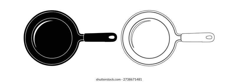 Vector illustration of frying pan, solid and outline versions