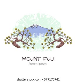 Vector illustration of Fuji and Pine Trees.   All objects are conveniently grouped and easily editable