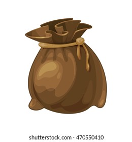 vector illustration of full bag tied up by a string. Illustrations isolate on white background. Tamplate for 2D game UI.