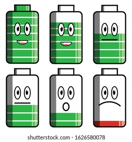 Vector illustration - full battery character expression until it runs out
