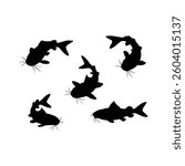 A vector illustration of full black catfish silhouette sets