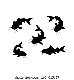 A vector illustration of full black catfish silhouette sets