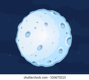 Vector illustration of full blue moon with craters on dark background with fog. Flat style design for card, invitation, poster, web, site, banner
