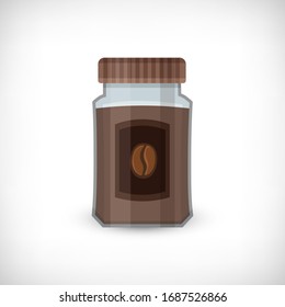 Vector Illustration. Full Coffee Jar Icon. Transparent Instant Coffee Jar. Vignette Background. Flat Style. Element For Web Design.