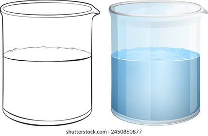 Ilustración vectorial de un vaso de precipitados lleno