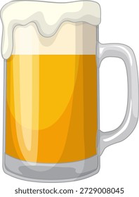 Vector illustration of a full glass beer mug with thick foam on white background