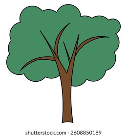 Vector illustration of a full green tree with brown trunk.