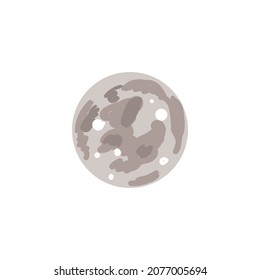 Vector Illustration full grey moon in cartoon style. Night space astronomy planet icon for postcard, sticker and print 