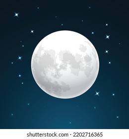 Vector illustration of full moon close up and around the stars