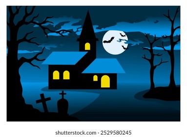 
ilustração vetorial de uma lua cheia halloween noite ver fundo completo com cemitério e castelo. Adequado para fundos, cartazes, decorações de parede, capas de livros.