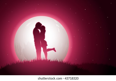 Ilustração vetorial de amantes da lua cheia. Todos os elementos são dispostos em camadas separadamente no arquivo de vetor.