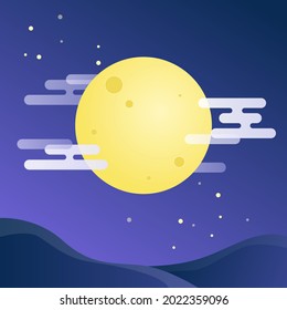 Vector illustration of the full moon in the night sky.