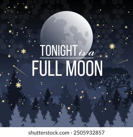 Vector illustration of a full Moon. Moon with a night sky in the background.