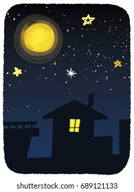 vector  illustration of full moon night