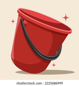 Vector illustration full of water red bucket icon, sign or symbols for app. Bucket for garden