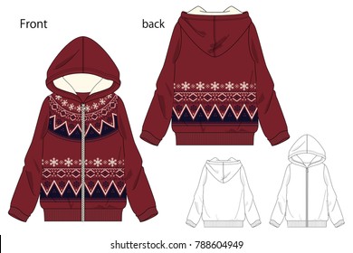 Vector illustration of full zip parka. Front and back views