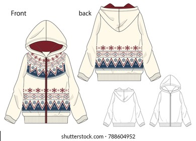 Vector illustration of full zip parka. Front and back views