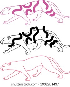 Vector illustration. Full-length panther. A wild cat sneaks up.