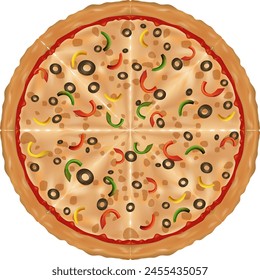 Vector illustration of a fully topped pizza.