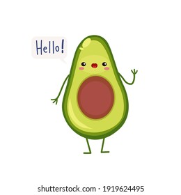vector illustration with fun avocado, different character emotions. cartoon flat style. vegetables stickers