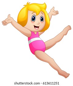 Vector illustration of Fun cartoon girl wearing a pink bathing suit