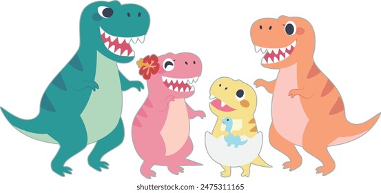 Vector illustration of fun dinosaur family characters