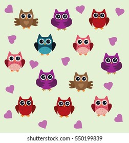 vector illustration of fun owls and trees background