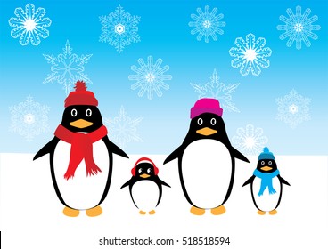 vector illustration of fun penguin family Christmas background