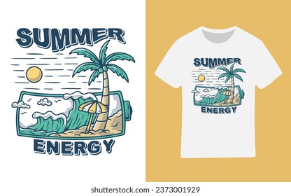 vector illustration of fun summer energy for vacation great for t-shirt design, beach umbrella, beach, sun, coconut tree