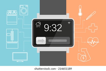 Vector illustration of functionality electronic intelligence wristwatch for people