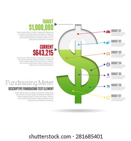 Vector Illustration Of Fundraising Meter Infographic Design Element.