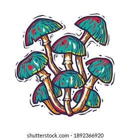 Vector illustration of fungi. Autumn mushroom picking for vegan food and cooking design