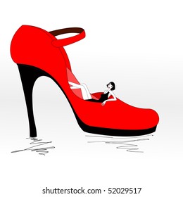 Vector Illustration of funky beautiful sexy girl with cool red Pump Shoe
