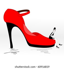 Vector Illustration of funky beautiful sexy girl with cool red Pump Shoe