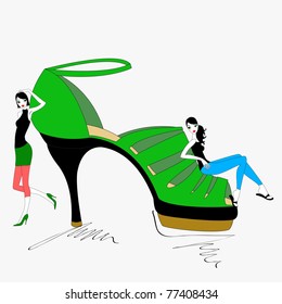 Vector Illustration of funky beautiful sexy girl with cool Smart Shoe