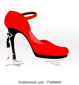 Vector Illustration of funky beautiful sexy girl with cool red Pump Shoe, Stiletto heel