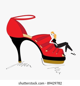 Vector Illustration of funky beautiful sexy girls with cool red Pump Shoe