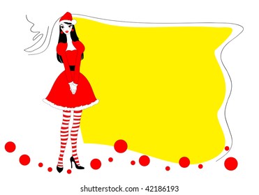 Vector Illustration of funky Christmas background with a beautiful young woman