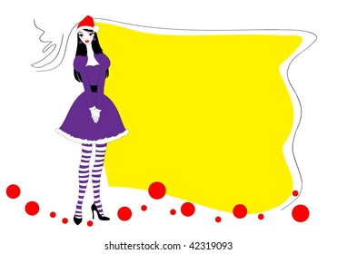Vector Illustration of funky Christmas background with a beautiful young woman